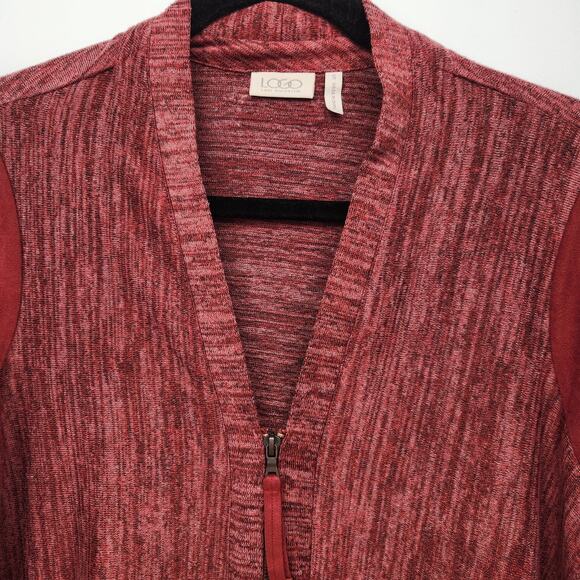 Logo Lori Goldstein Variegated Burgundy V-Neck Zippered Cardigan Women's S - Picture 5 of 9